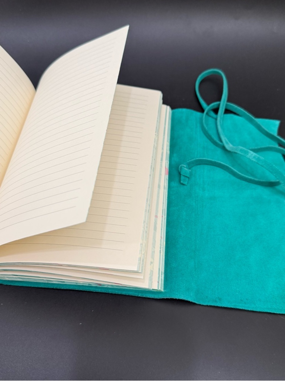 PAPYRUS Luxurious Italian Teal Green Suede Leather Journal Diary Notebook - Picture 13 of 16